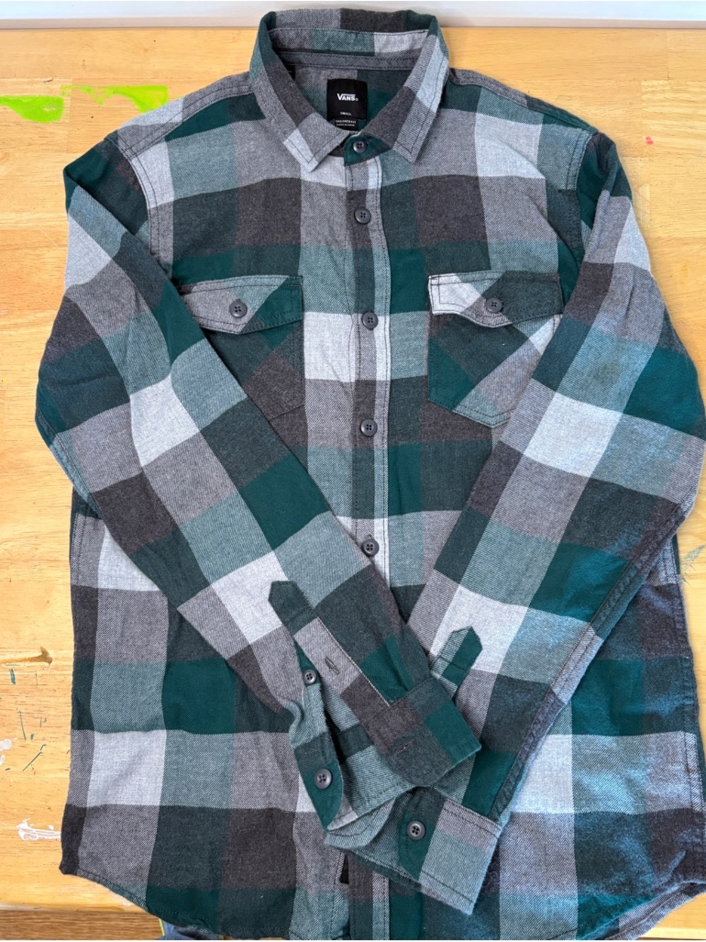 Vans Men's Teal Green & Gray Plaid Button-Up Shirt Jacket